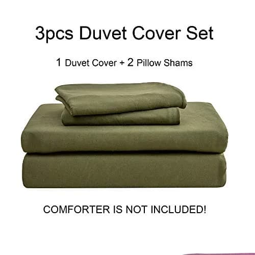PURE ERA Jersey Knit Duvet Cover Set Solid Olive Green King | Ultra Soft Cotton, All Seasons thumbnail 7