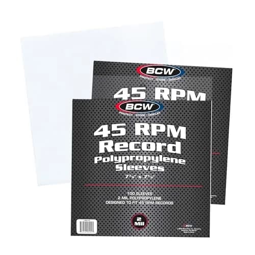 BCW 45 RPM Vinyl Record Sleeves, 2 Mil Polypropylene, Clear, 200 Count | Protects 7-Inch Records in Original Jackets thumbnail 1