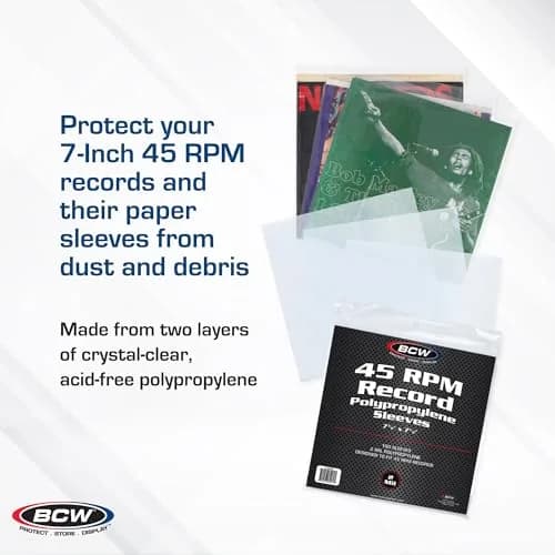 BCW 45 RPM Vinyl Record Sleeves, 2 Mil Polypropylene, Clear, 200 Count | Protects 7-Inch Records in Original Jackets thumbnail 2