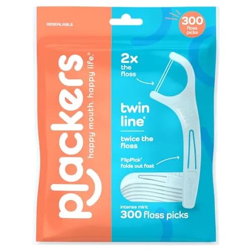 Plackers Twin Line Floss Picks, Intense Mint, 300 Count | Double Floss Surface, PTFE-Free, FlipPick & QuickFix Grip for Fresh Breath thumbnail 1