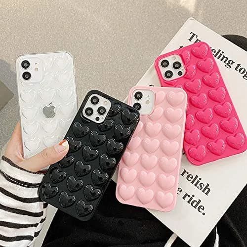 Guppy Compatible with iPhone 12 6.1 inch Pink | Cute 3D Heart Case with Silicone Rubber Slim Bumper thumbnail 7