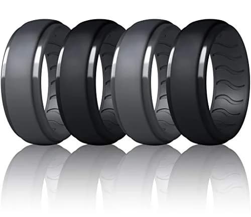 Dookeh Breathable Mens Silicone Wedding Ring, Rubber Band for Men, Black Blue Camo, 7 Size | Active Lifestyle Comfort thumbnail 1