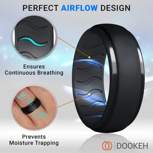 Dookeh Breathable Mens Silicone Wedding Ring, Rubber Band for Men, Black Blue Camo, 7 Size | Active Lifestyle Comfort thumbnail 2