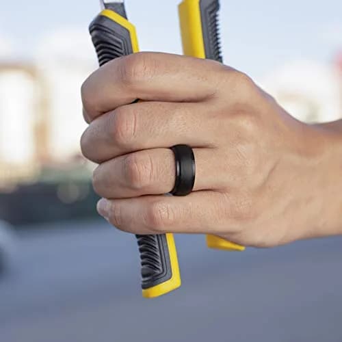 Dookeh Breathable Mens Silicone Wedding Ring, Rubber Band for Men, Black Blue Camo, 7 Size | Active Lifestyle Comfort thumbnail 3