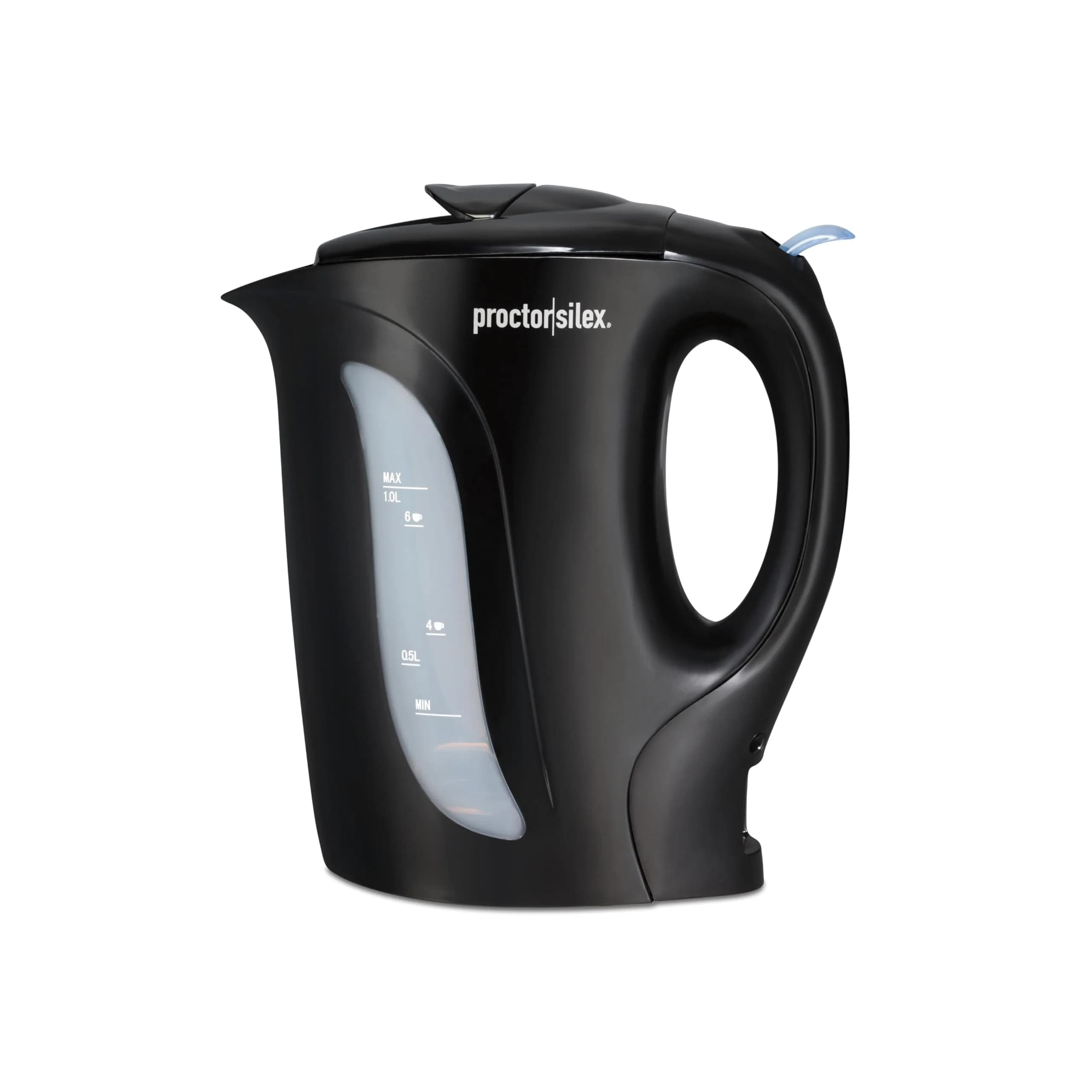 Proctor Silex 1 Liter Electric Tea Kettle Water Boiler & Heater | Fast Boiling 1000W, Detachable Cord, Auto Shutoff, Boil-Dry Protection, Black - main product image
