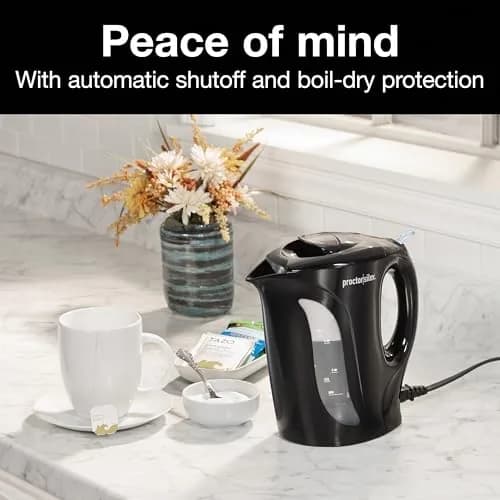 Proctor Silex 1 Liter Electric Tea Kettle Water Boiler & Heater | Fast Boiling 1000W, Detachable Cord, Auto Shutoff, Boil-Dry Protection, Black thumbnail 3