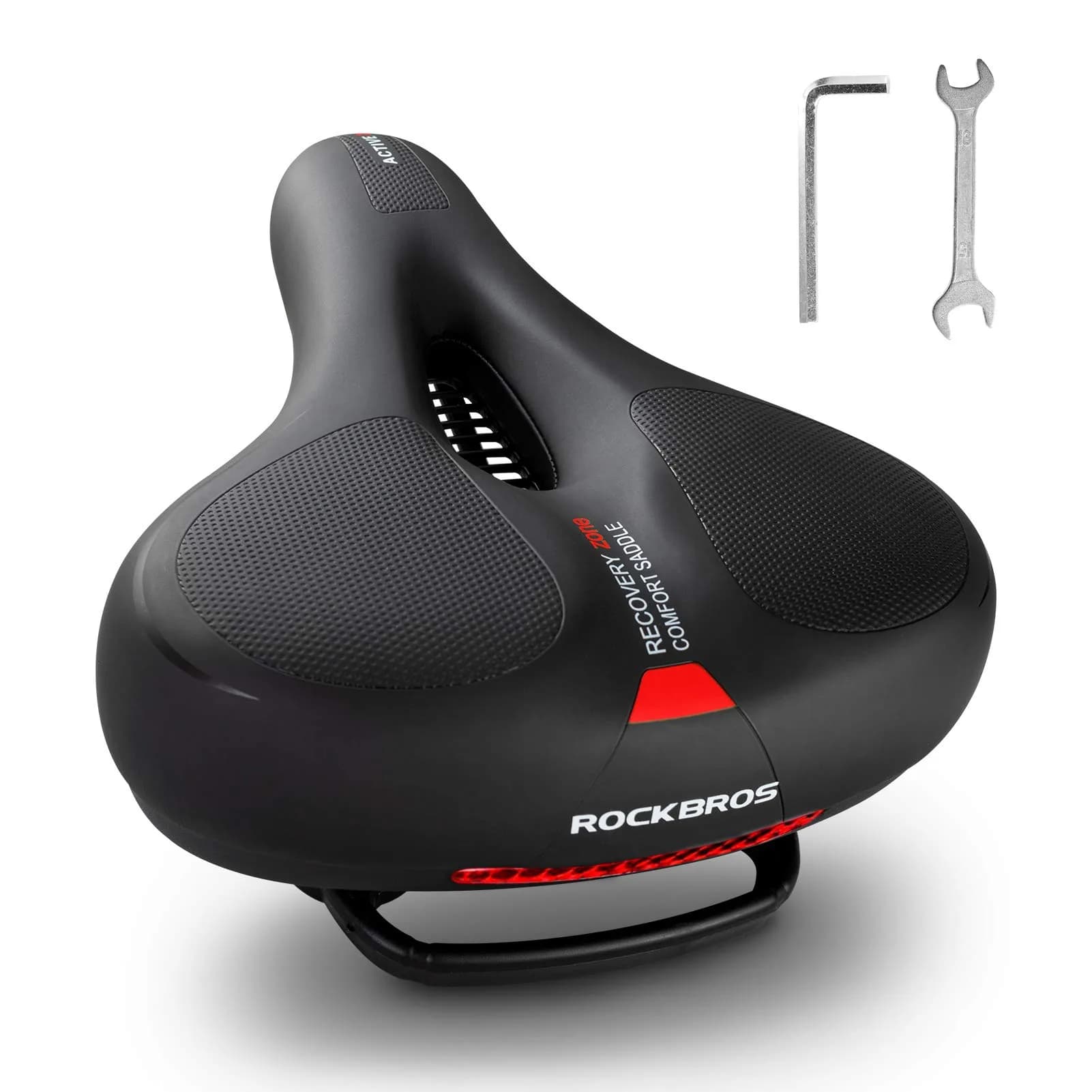 ROCKBROS Bike Seat Cushion Wide Waterproof Soft Foam for Men Women | Dual Shock Absorbing Comfort — Red