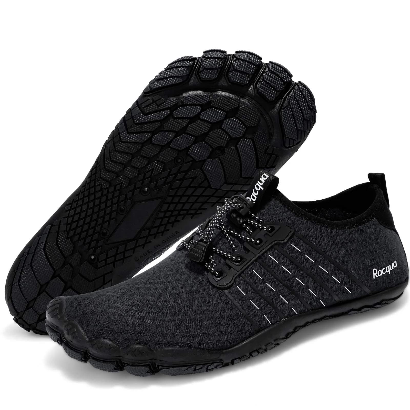 Racqua Water Shoes 10 W/9 M | Quick Dry Barefoot Aqua Sport Shoes for Men Women — Wz112-black / 14 Women/13 Men