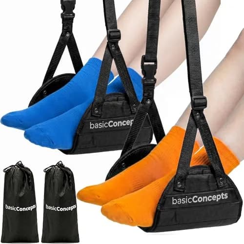 BASIC CONCEPTS Airplane Adjustable Foot Hammock (2 Pack, Black) | Memory Foam Travel Footrest for Office & Flights thumbnail 1
