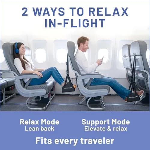 BASIC CONCEPTS Airplane Adjustable Foot Hammock (2 Pack, Black) | Memory Foam Travel Footrest for Office & Flights thumbnail 3