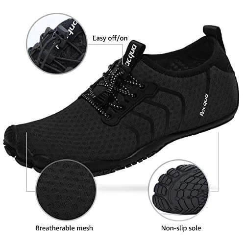 Racqua Water Shoes Quick Dry Barefoot Beach Aqua Sport Swim Surf Pool Hiking Diving Walking for Men Women Black 12 W/11 M | Ultra-light, flexible, quick-dry thumbnail 3