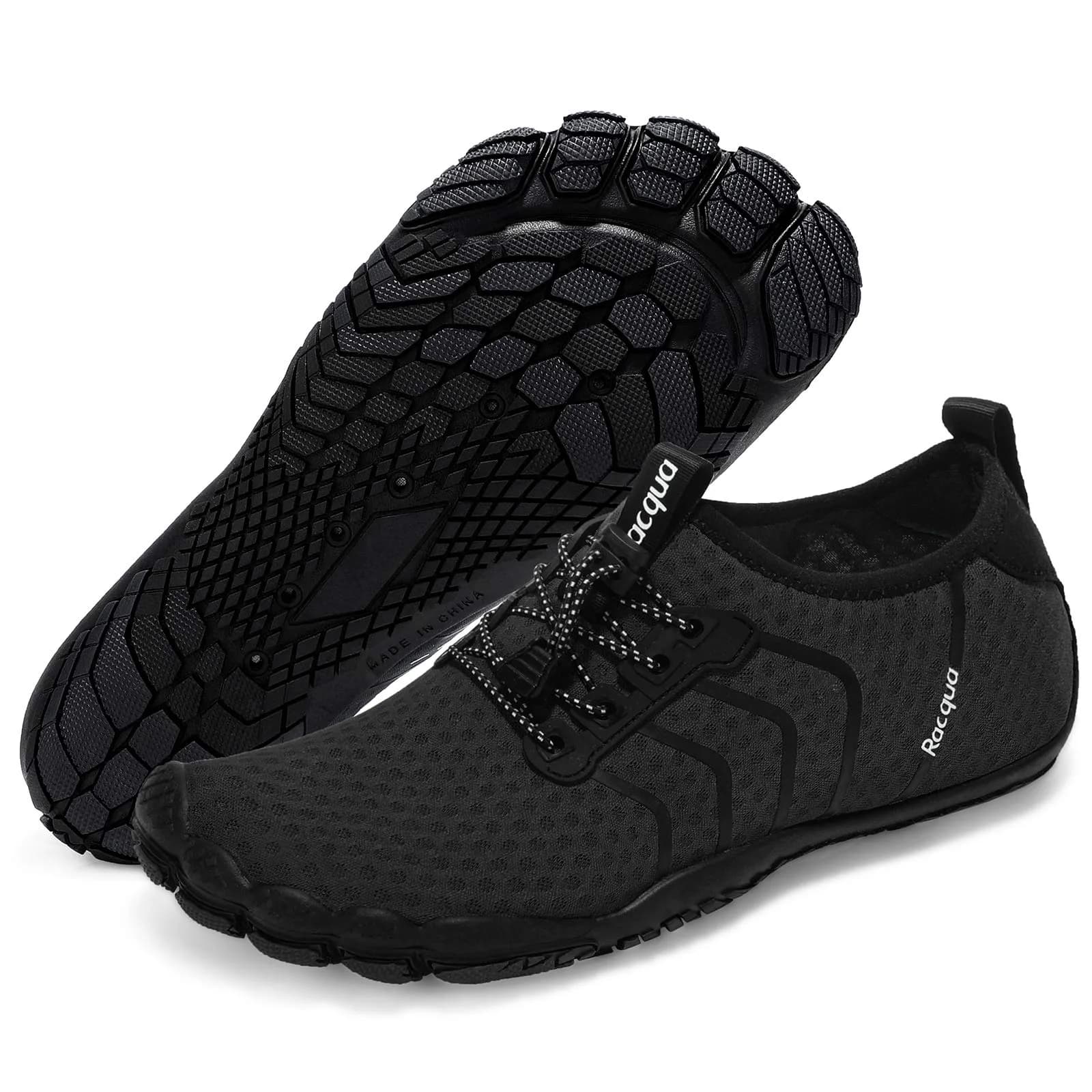 Racqua Water Shoes 10 W/9 M | Quick Dry Barefoot Aqua Sport Shoes for Men Women — Wz111-black