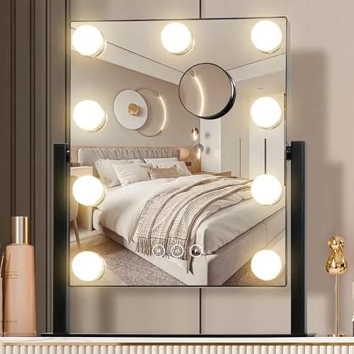 NUSVAN Makeup Vanity Mirror with Lights, 9 Dimmable LED Bulbs, 3 Color Modes, 10X Magnification, Touch Control, 360° Rotation | Elegant Bedroom Essential thumbnail 1
