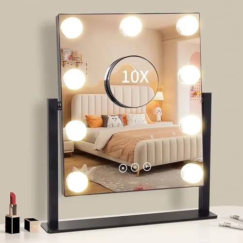 NUSVAN Makeup Vanity Mirror with Lights, 9 Dimmable LED Bulbs, 3 Color Modes, 10X Magnification, Touch Control, 360° Rotation | Elegant Bedroom Essential thumbnail 6