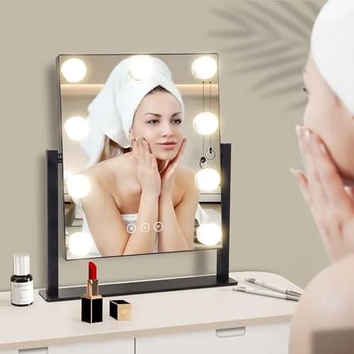 NUSVAN Makeup Vanity Mirror with Lights, 9 Dimmable LED Bulbs, 3 Color Modes, 10X Magnification, Touch Control, 360° Rotation | Elegant Bedroom Essential thumbnail 7