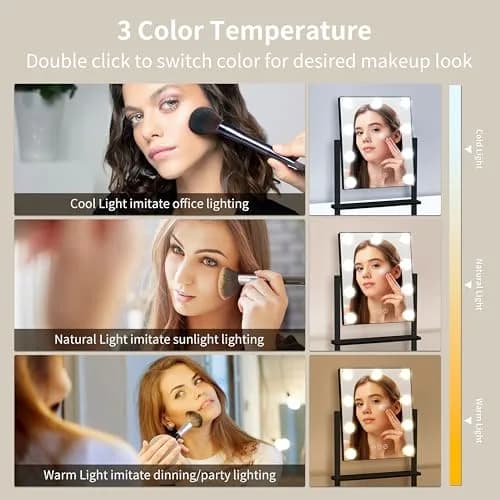 NUSVAN Makeup Vanity Mirror with Lights, 9 Dimmable LED Bulbs, 3 Color Modes, 10X Magnification, Touch Control, 360° Rotation | Elegant Bedroom Essential thumbnail 2