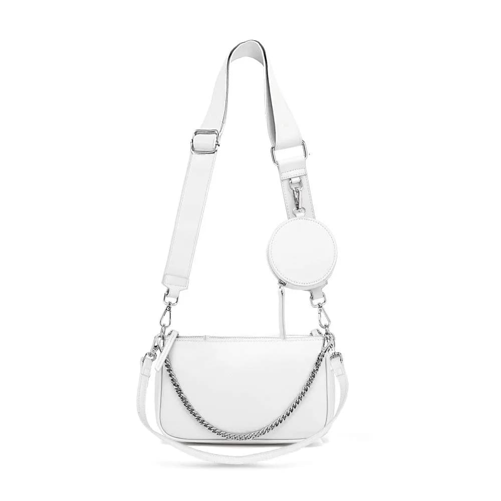 AMHDV Women's 3-in-1 Crossbody Bag Set with Coin Purse & Chain Handle - White | Main Bag: 26.4cm x 5.1cm x 15cm (10.4" x 2" x 5.9") — 02-white