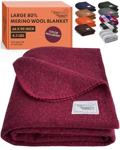 Woolly Mammoth Merino Wool Blanket, Fall Camping Blanket, 66"x90" Mulberry | Warm, Durable & Moisture-Wicking thumbnail 1