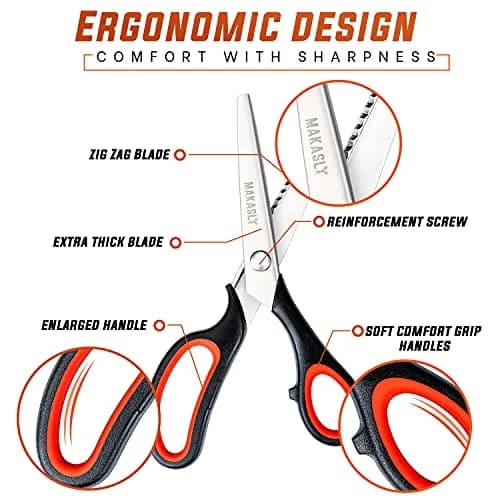 Makasla Pinking Shears - Fabric Craft Scissors with Zigzag Blade, 8.86 in | Precise, ergonomic, professional sewing shear for fabric, leather, paper thumbnail 2