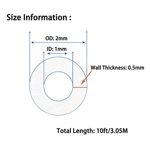 Hooshing Silicone Tubing 1mm ID x 2mm OD x 10 Ft (3.05m) | Food Grade Flexible Rubber Hose for Air Lines & Fluid Transfer thumbnail 2