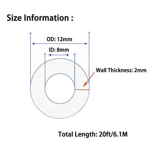 Hooshing Silicone Tubing 8mm ID x 12mm OD 6.1m (20 Ft) Food Grade Clear | Flexible Industrial & Beverage Hose thumbnail 2