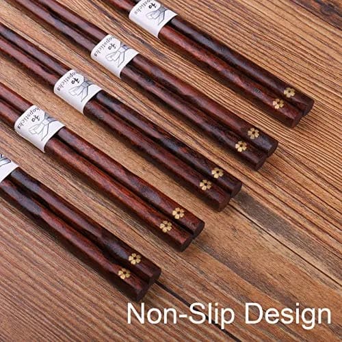 GLAMFIELDS Natural Wooden Japanese Chopsticks 22.5 cm (8.8 Inch) 5 Pairs | Lightweight Hand-Carved Gift Set thumbnail 4