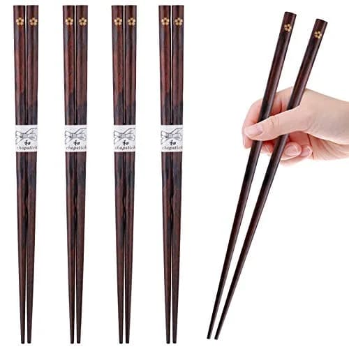 GLAMFIELDS Natural Wooden Japanese Chopsticks 22.5 cm (8.8 Inch) 5 Pairs | Lightweight Hand-Carved Gift Set thumbnail 2