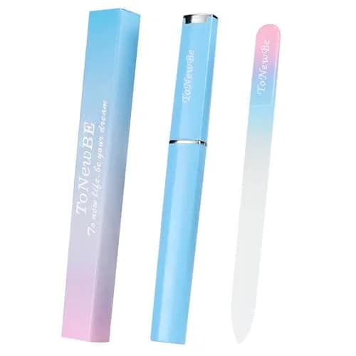 ToNewBe Glass Nail File with Case, Czech File, Double-Sided Etched Nail File 15.6cm (5.9in) | Professional Nail Shaping Tool thumbnail 1