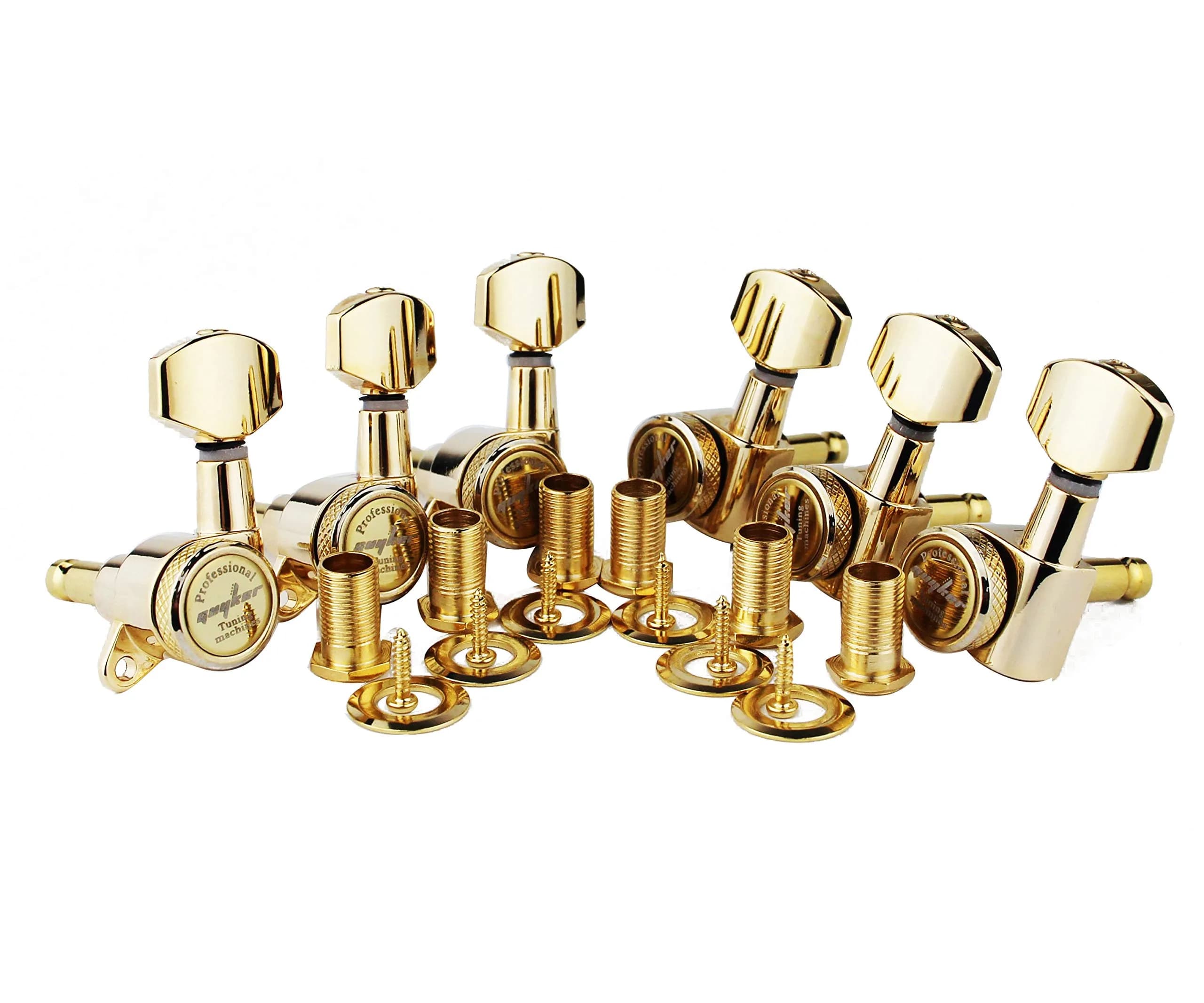 Guyker Gold Guitar Locking Tuners (6-Pack for Left-Handed Guitars) - 1:18 Ratio Machine Heads