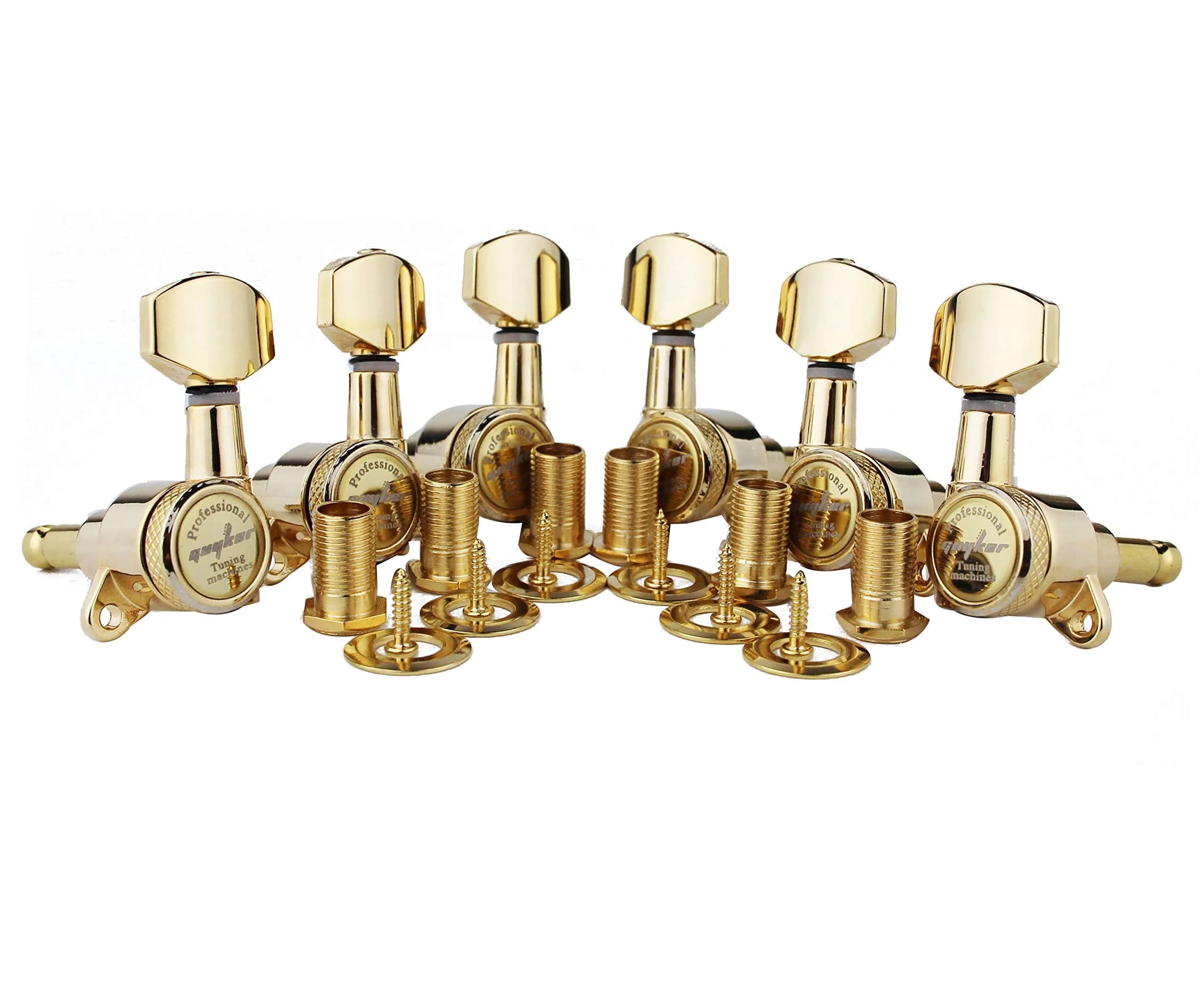Guyker Gold Guitar Locking Tuners (3L + 3R) - 1:18 Ratio Machine Heads for Electric & Acoustic Guitars