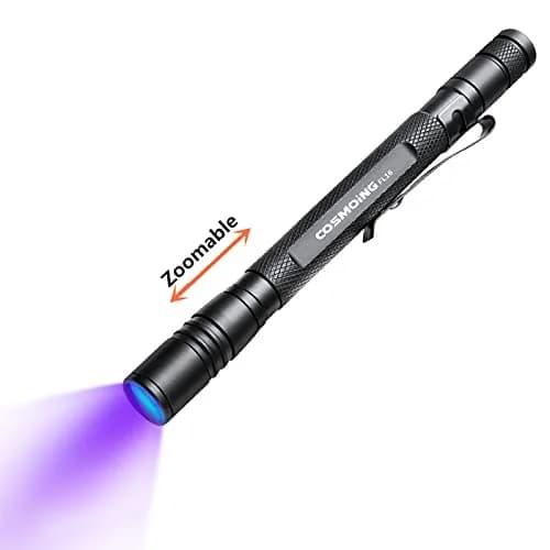COSMOING 395nm Zoomable UV Blacklight Flashlight 5.44 inches (13.8 cm) | Detects Invisible Pet Stains thumbnail 1