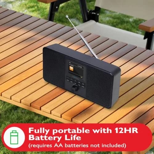 LEMEGA IR4S Stereo WiFi Internet Radio,FM Digital Radio, Spotify Connect, Bluetooth Speaker, Dual Alarms Clock, 40 Presets, Headphone-Output, Batteries or Mains Powered – Black Finish thumbnail 4