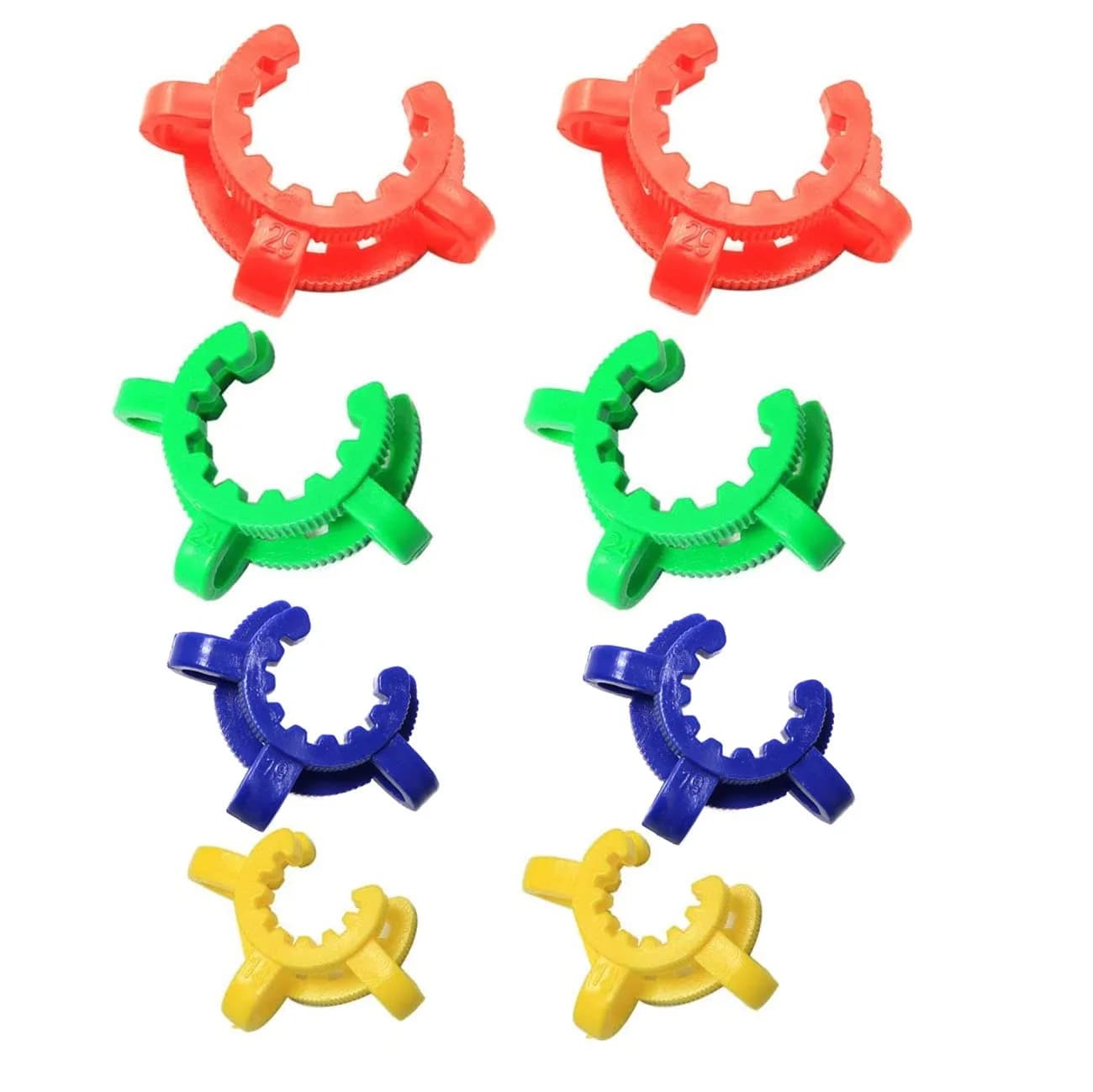 PZRT Plastic Joint Clips Set 8pcs (14mm, 19mm, 24mm, 29mm) | Lab Keck Clamp for Glass Ground Joints - main product image