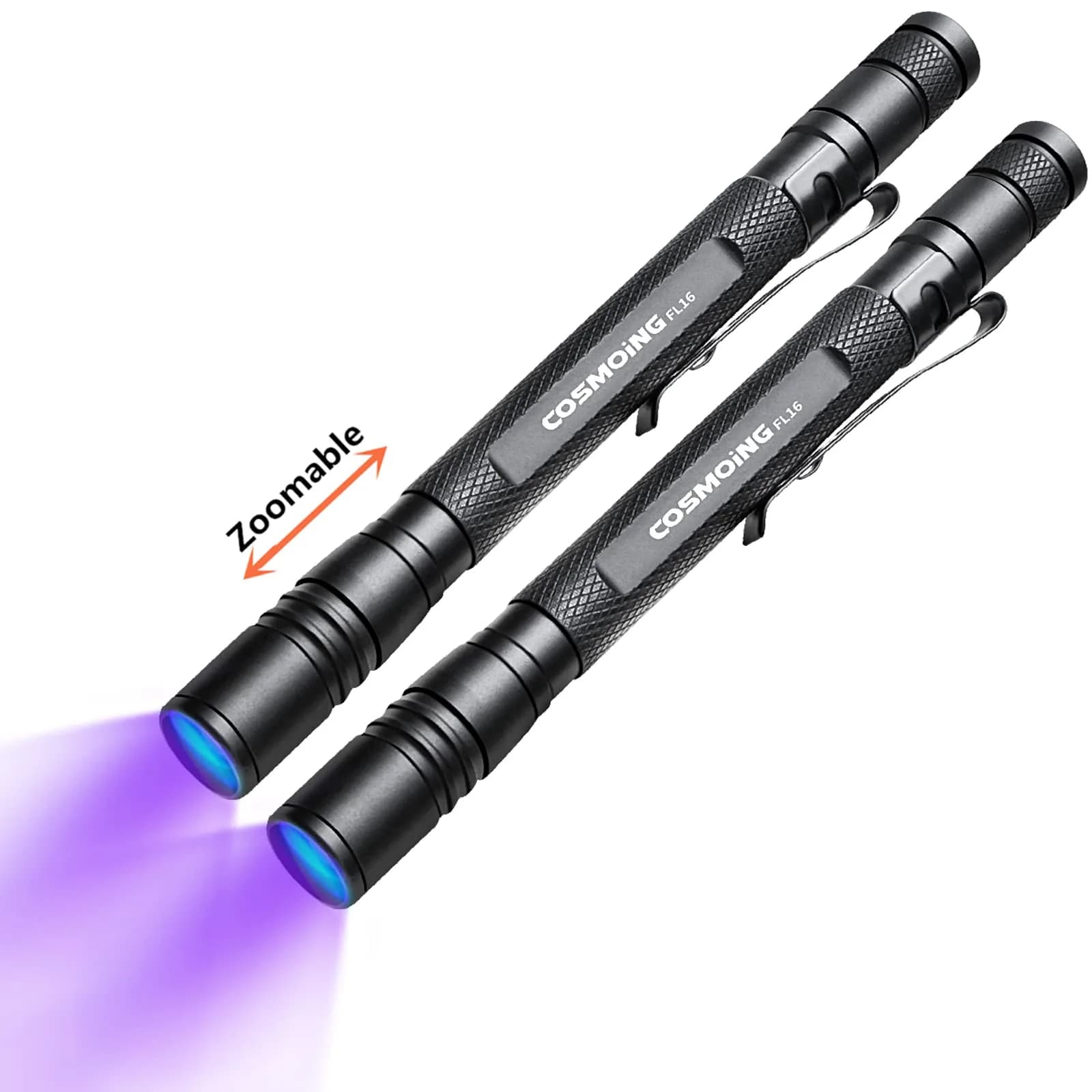 COSMOING 395nm UV Blacklight Flashlight 2-Pack | Detects Invisible Pet Stains & Counterfeit Ink