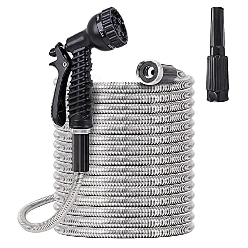 FOXEASE Stainless Steel Garden Hose 75 ft | Heavy Duty, Kink & Tangle Free, Dog Proof thumbnail 1