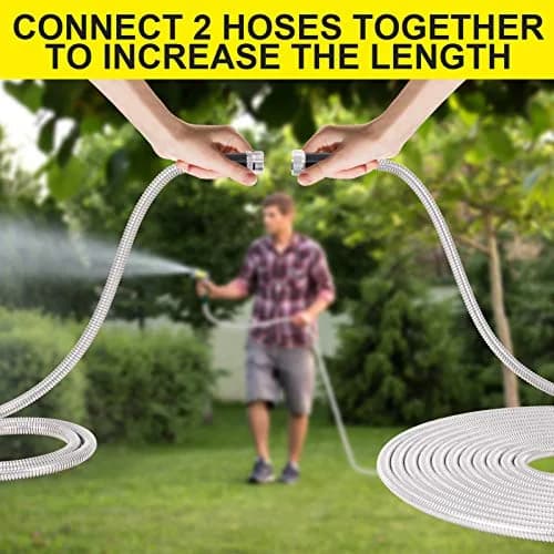 FOXEASE Stainless Steel Garden Hose 75 ft | Heavy Duty, Kink & Tangle Free, Dog Proof thumbnail 6