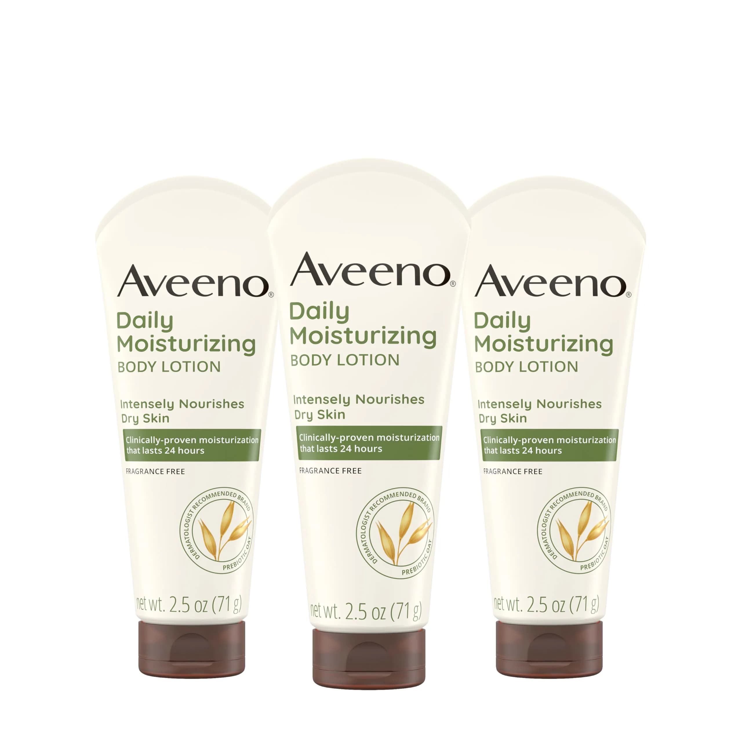 Aveeno Daily Moisturizing Body Lotion, Fragrance-Free, 2.5 fl. oz, 3 Pack | Supports 48-Hour Hydration & Skin Barrier - main product image