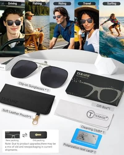 TERAISE Clip On Sunglasses for Prescription Glasses Men Women Polarized UV400 Anti-Glare 60mm (2.36") | HD Polarized Lenses for Driving & Outdoor Activities thumbnail 6
