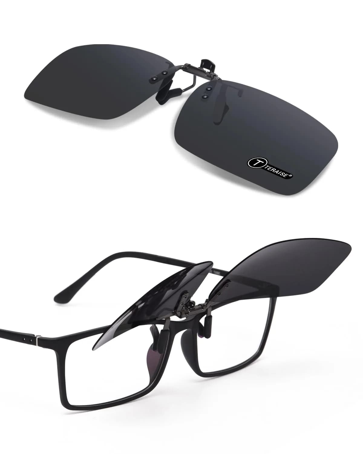 TERAISE Clip On Sunglasses for Prescription Glasses, Polarized UV400 Anti-Glare 60mm (2.36 inches) | HD Polarized Lenses for Driving — 10black