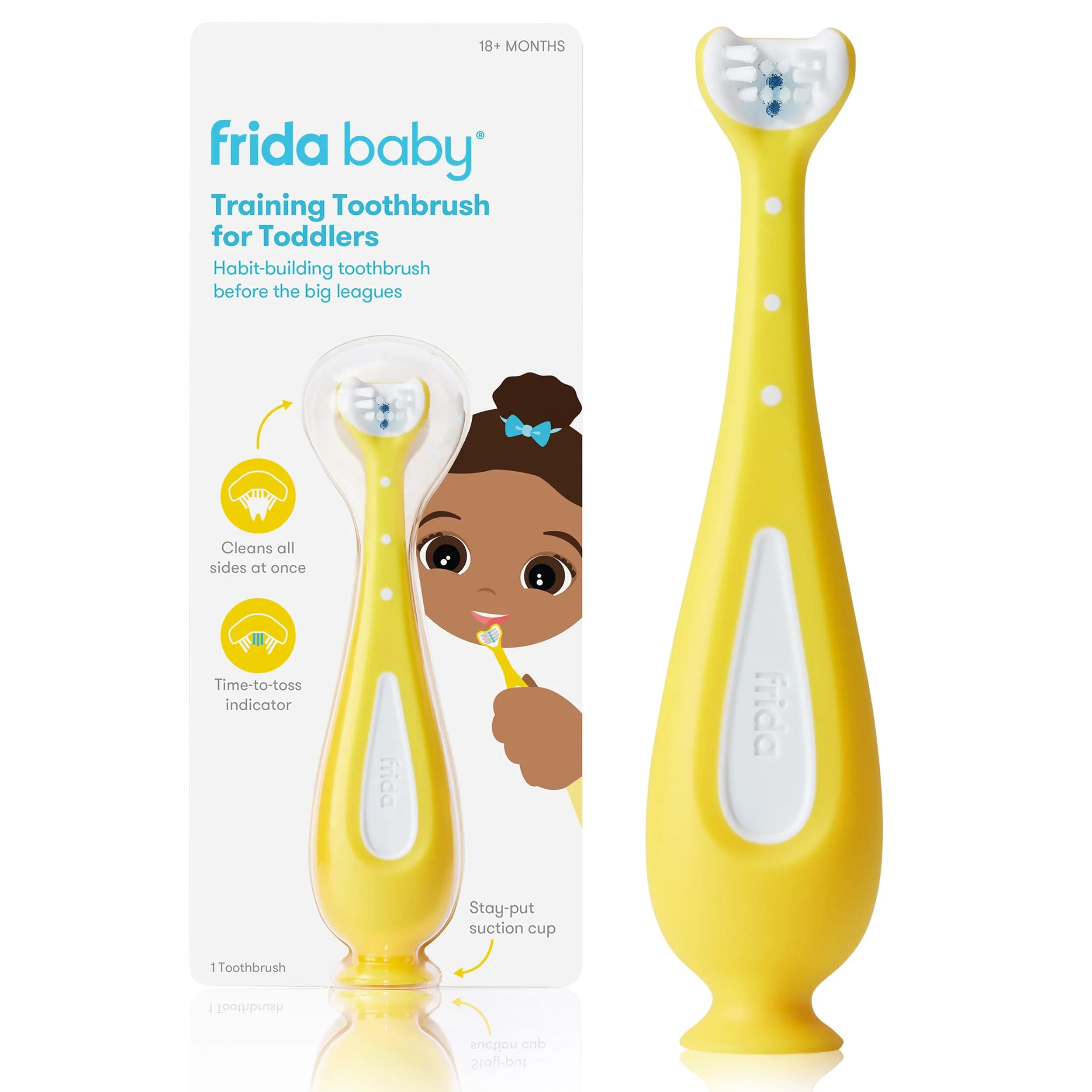 Frida Baby Training Toothbrush Toddlers 18-24 Months Yellow | Triple Angle Bristles for Complete Clean - main product image