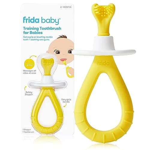 Frida Baby Training Toothbrush Yellow | Soft Silicone Bristles for 6M+ Babies thumbnail 1