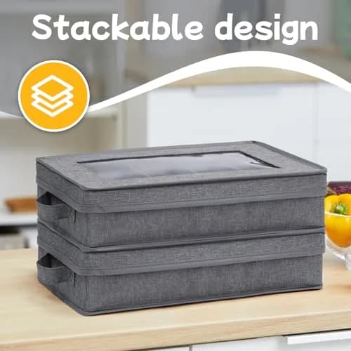 Lafulling Silverware Storage Box, Flatware Storage with Adjustable Dividers | Dustproof, Collapsible, 17"x10.5"x4" thumbnail 5