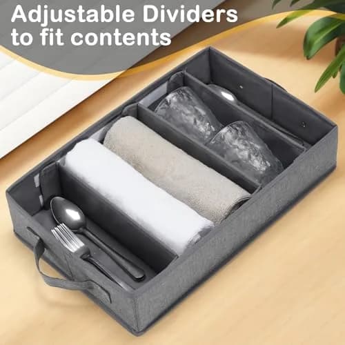 Lafulling Silverware Storage Box, Flatware Storage with Adjustable Dividers | Dustproof, Collapsible, 17"x10.5"x4" thumbnail 7