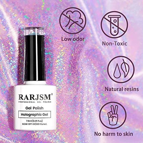 RARJSM Holographic Gel Nail Polish Rose Gold RAR73 7.5ml (0.25 Fl Oz) | Mermaid Unicorn Effect Glitter thumbnail 2