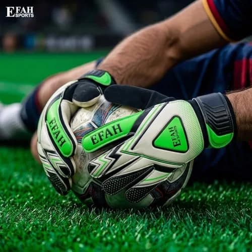 EFAH SPORTS Goalie Goalkeeper Gloves for Kids Youth with Grips & Wrist Support, Size 4 (Black/Green) thumbnail 5