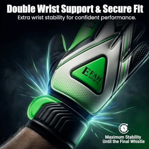 EFAH SPORTS Goalie Goalkeeper Gloves for Kids Youth with Grips & Wrist Support, Size 4 (Black/Green) thumbnail 3