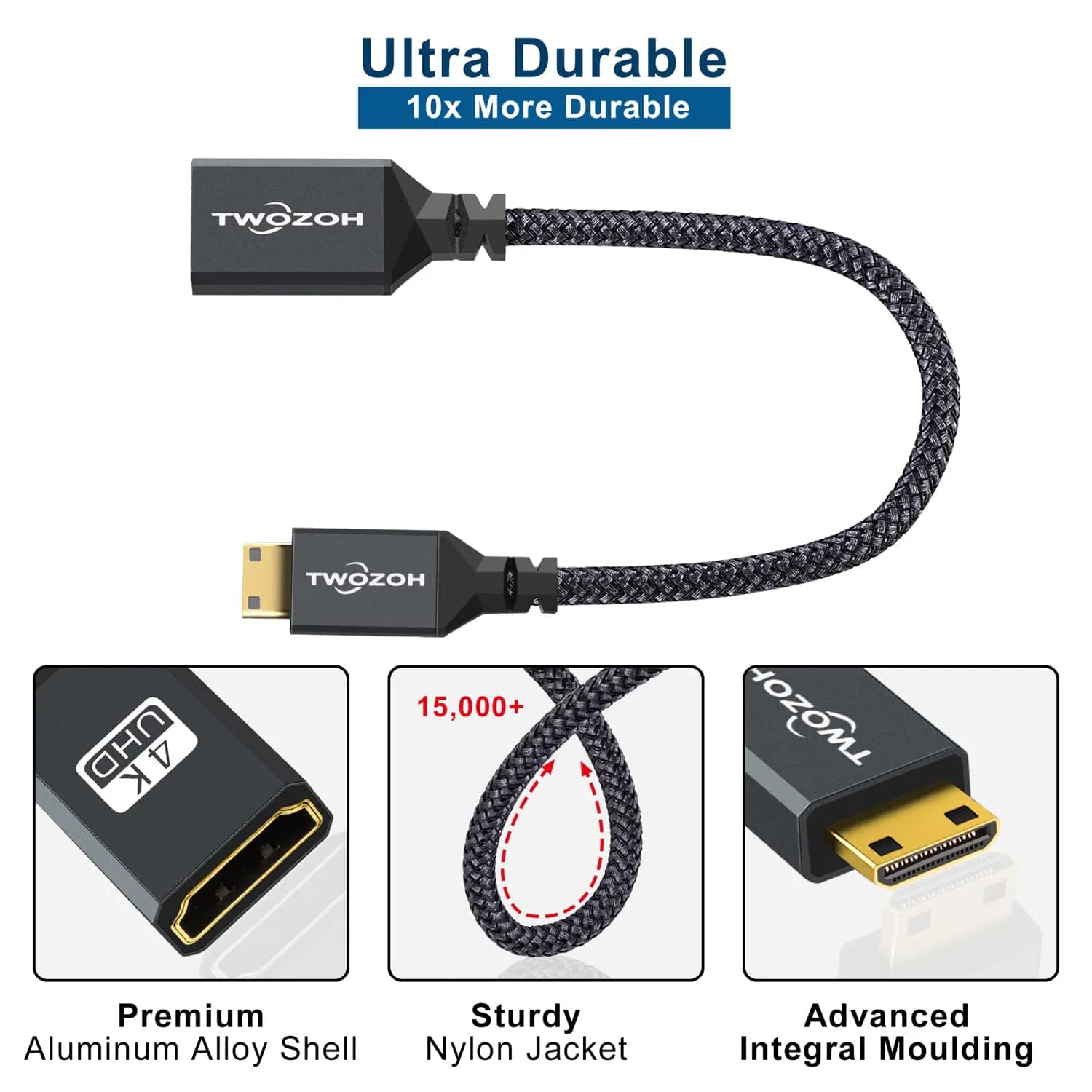 Twozoh Mini HDMI to HDMI Adapter 20cm (0.6FT) | Supports 4K@60Hz, 1080P, 3D - view 3