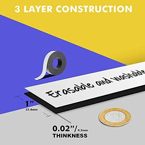 LLPT Dry Erase Magnetic Label Strips 1” x 26 Ft (2.54cm x 7.92m) | White, Reusable, Cutable thumbnail 5