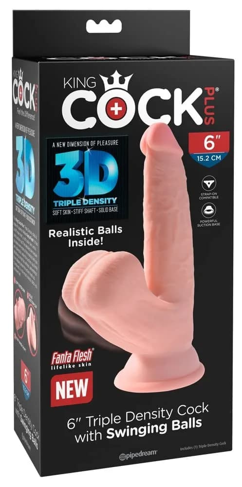 KING COCK 6" Triple Density Realistic Dildo with Swinging Balls | Water-Resistant, Hand Wash - main product image