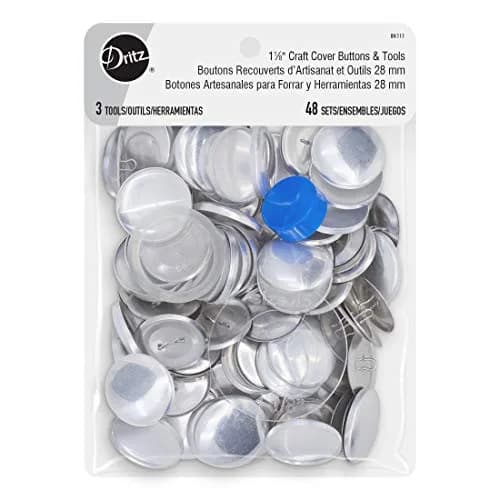 Dritz 1-1/8" Craft Cover Buttons & Tools, 48 Sets, Nickel | Bulk Pack Sewing Buttons thumbnail 1